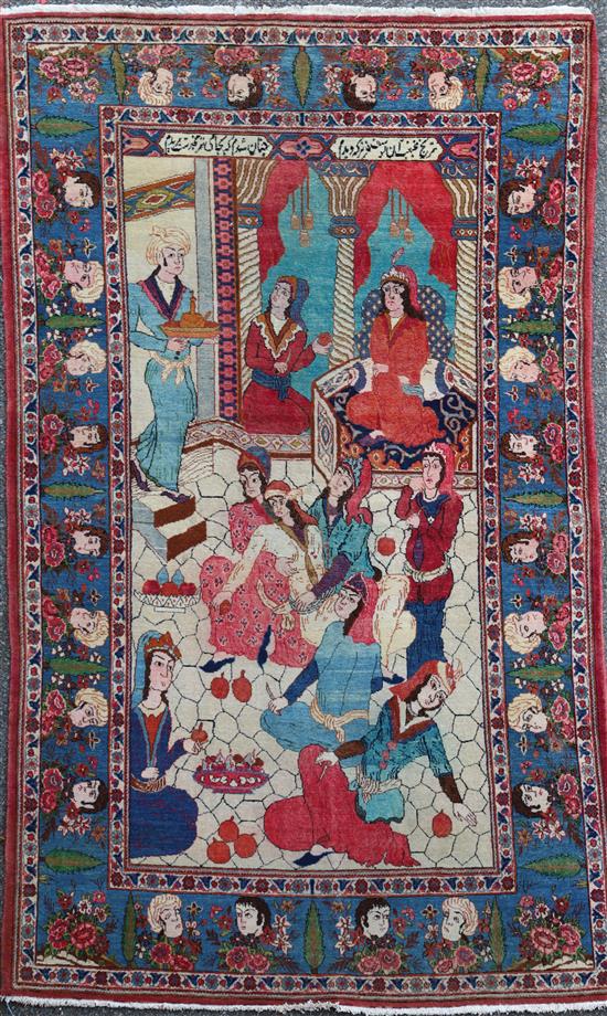 A Kashan pictorial red ground rug, 6ft 9in by 4ft 4in.